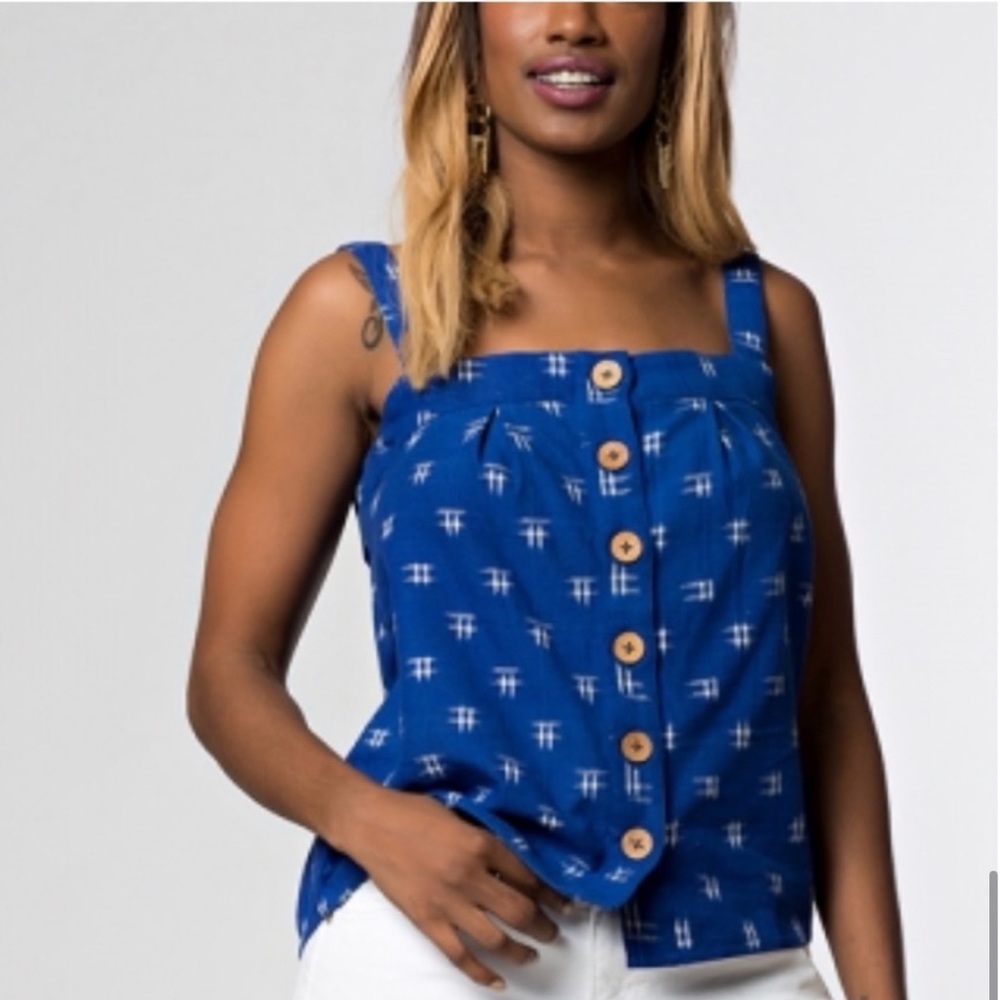 Mata Traders 100% Cotton Ikat Woven Button Up Tank Top - Picture 2 of 8